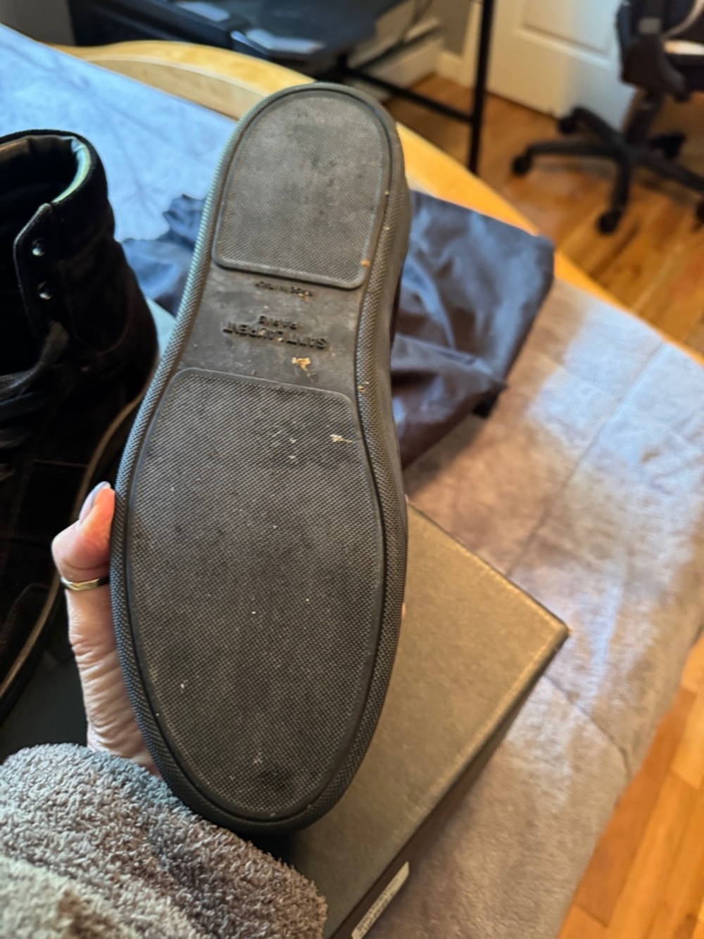 Saint Laurent Men’s Black Suede High-Top Sneakers - Lace-Up - Picture 5 of 7